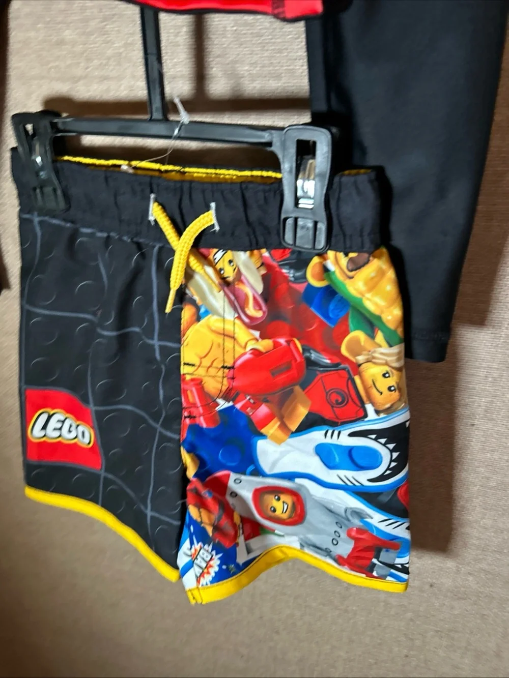 Lego Red and Black Kids' Long Sleeve Swim Rashguard with Minifigure Graphics